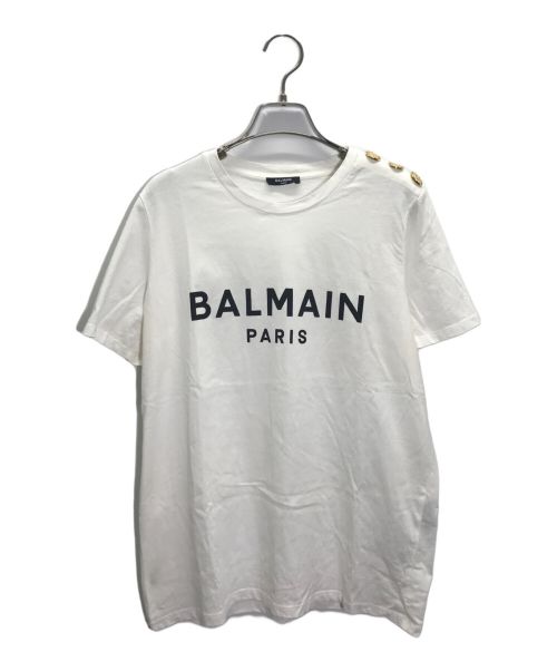 BALMAIN（バルマン）BALMAIN (バルマン) 金釦装飾ロゴTシャツ ホワイト サイズ:Lの古着・服飾アイテム