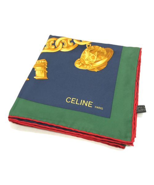 CELINE（セリーヌ）CELINE (セリーヌ) シルクスカーフ ネイビーの古着・服飾アイテム