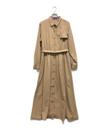 BLUE LABEL CRESTBRIDGE（ブルーレーベルクレストブリッジ）の古着「エアリーツイル長袖シャツワンピース」｜ベージュ