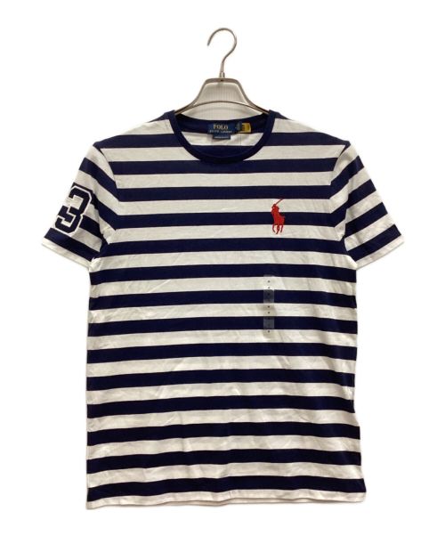 POLO RALPH LAUREN（ポロ・ラルフローレン）POLO RALPH LAUREN (ポロ・ラルフローレン) Tシャツ　クルーネック　ボーダー　ビッグポニー刺繍　ナンバーワッペン　カスタムスリムフィット ネイビー サイズ:M 未使用品の古着・服飾アイテム