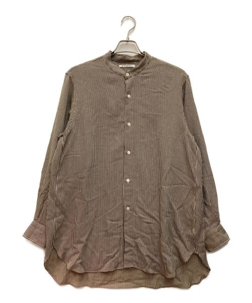 MAATEE&SONS（マーティーアンドサンズ）MAATEE&SONS (マーティーアンドサンズ) BAND COLLAR SHIRTS　バンドカラーシャツ　ストライプシャツ ベージュ サイズ:3の古着・服飾アイテム