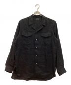 山内ヤマウチ）の古着「ションヘルリネンツイル・テーラードカラーシャツ　リネンオープンカラーシャツ」｜ブラック