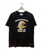 NEIGHBORHOODネイバーフッド）の古着「METAL UP YOUR ASS イーグル ロゴ プリント 半袖Tシャツ　カットソー」｜ブラック