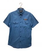 HARLEY-DAVIDSONハーレーダビッドソン）の古着「刺繍半袖ワークシャツ」｜ブルー