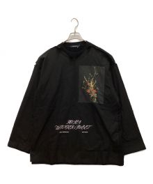 ALMOSTBLACK（オールモストブラック）の古着「SOFU TESHIGAHARA PRINT SHIRT LAYER SWEAT」｜ブラック