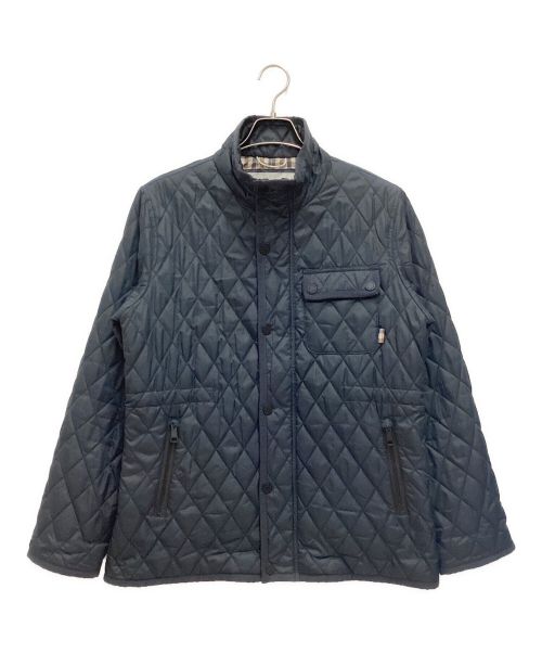 Aquascutum（アクアスキュータム）Aquascutum (アクアスキュータム) キルティングジャケット　スタンドカラー　ジップ　ボタン　裏地チェック ネイビー サイズ:Mの古着・服飾アイテム