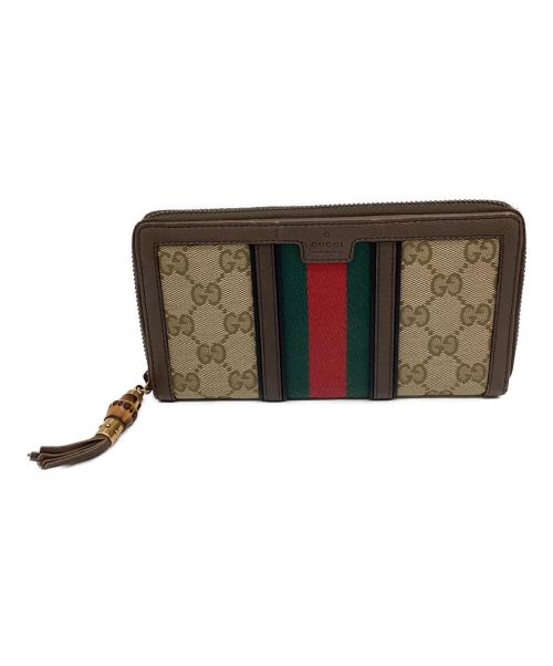 GUCCI（グッチ）GUCCI (グッチ) シェリーラインラウンドファスナーウォレット ブラウンの古着・服飾アイテム