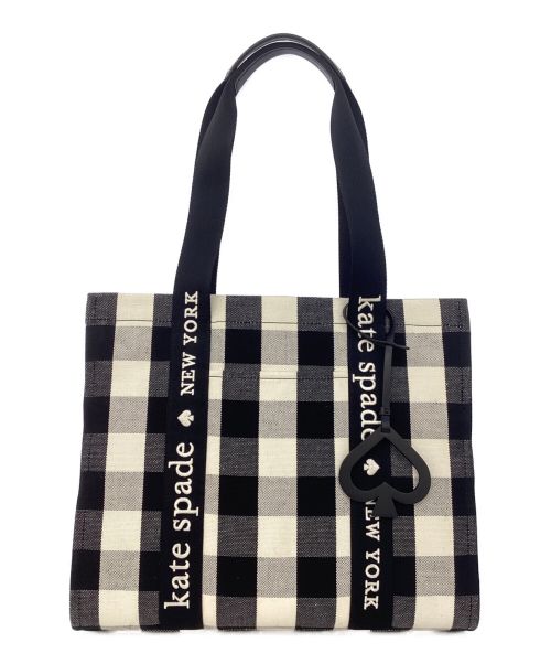 Kate Spade（ケイトスペード）Kate Spade (ケイトスペード) キャンバストートバッグ　ギンガムチェック　ロゴ ブラックの古着・服飾アイテム