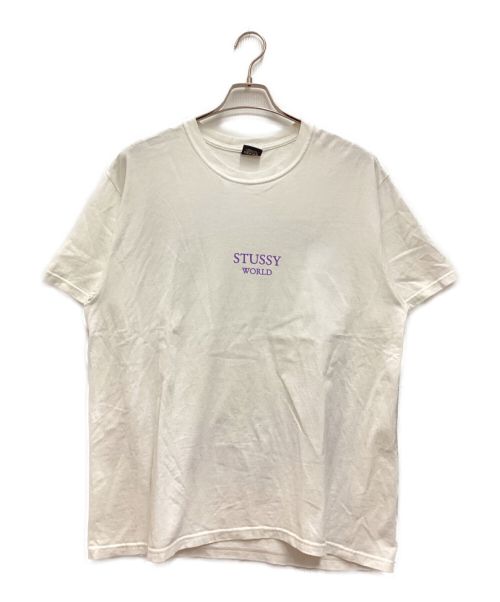 stussy（ステューシー）stussy (ステューシー) Stussy World Tee / ステューシー ワールドT　プリントTシャツ　クルーネック　フロントロゴ　バックプリント ホワイト サイズ:Lの古着・服飾アイテム