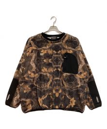 reversal（リバーサル）の古着「BOTANICAL CAMO BOA FLEECE BIG SILHOUETTE CREW NECK / ボタニカル カモ ボアフリース ビッグシルエット クルーネック　プルオーバー　総柄」｜ブラウン