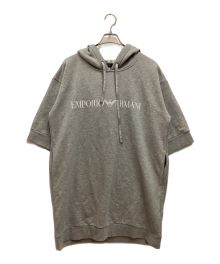 EMPORIO ARMANI（エンポリオアルマーニ）の古着「ロゴプリントスウェットパーカーワンピース　ロングパーカー　裏起毛」｜グレー