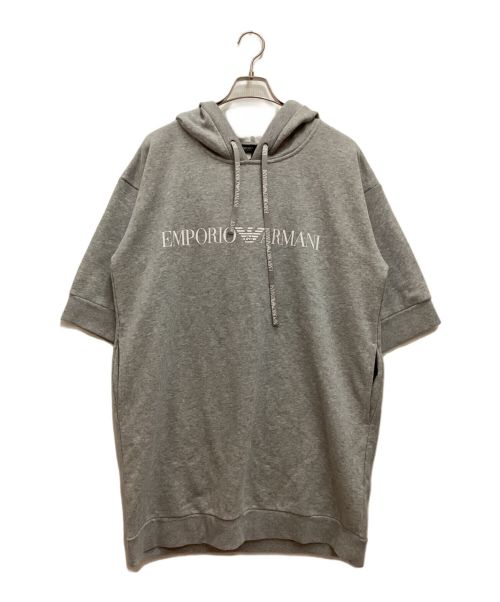 EMPORIO ARMANI（エンポリオアルマーニ）EMPORIO ARMANI (エンポリオアルマーニ) ロゴプリントスウェットパーカーワンピース　ロングパーカー　裏起毛 グレー サイズ:Lの古着・服飾アイテム