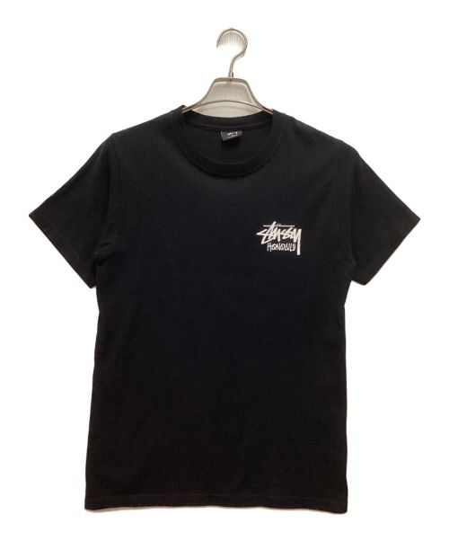 stussy（ステューシー）stussy (ステューシー) プリントTシャツ　クルーネック　バックロゴ　ホノルル ブラック サイズ:Sの古着・服飾アイテム