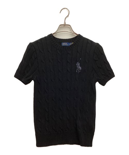 POLO RALPH LAUREN（ポロ・ラルフローレン）POLO RALPH LAUREN (ポロ・ラルフローレン) ビーズビッグポニー半袖ケーブルニット　クルーネック　コットン ブラック サイズ:Mの古着・服飾アイテム