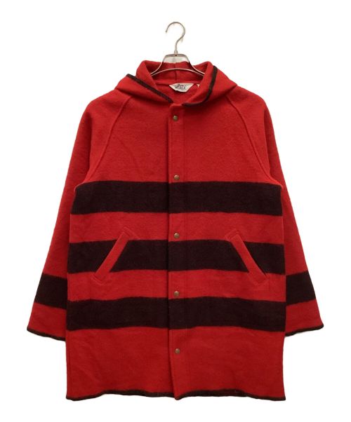 WOOLRICH（ウールリッチ）WOOLRICH (ウールリッチ) ボーダーウールブランケットパーカー　フーディジャケット　70s　USA製 レッド サイズ:Lの古着・服飾アイテム