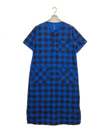 South2 West8×BEAMS BOY（サウスツー ウエストエイト×ビームスボーイ）の古着「別注 Buffalo Check 3Pocket One-piece / バッファロー チェック 3ポケットワンピース　半袖　ヘンリーネック　ロング　インド綿」｜ブルー×ブラック