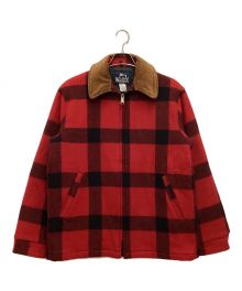 WOOLRICH（ウールリッチ）の古着「古着バッファローチェックジャケット　ブルゾン　襟コーデュロイ　ジップ　USA製」｜レッド