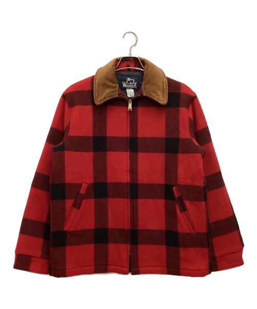 WOOLRICH（ウールリッチ）WOOLRICH (ウールリッチ) 古着バッファローチェックジャケット　ブルゾン　襟コーデュロイ　ジップ　USA製 レッド サイズ:Mの古着・服飾アイテム