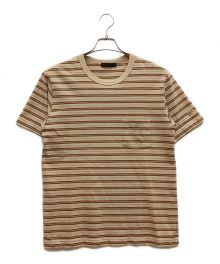 SCYEBASICS×B-SHOP（サイベーシックス×ビショップ）の古着「別注マルチボーダーポケットTシャツ　クルーネック　コットン」｜ベージュ