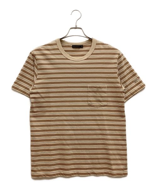 SCYEBASICS（サイベーシックス）SCYEBASICS (サイベーシックス) B-SHOP (ビショップ) 別注マルチボーダーポケットTシャツ　クルーネック　コットン ベージュ サイズ:38の古着・服飾アイテム