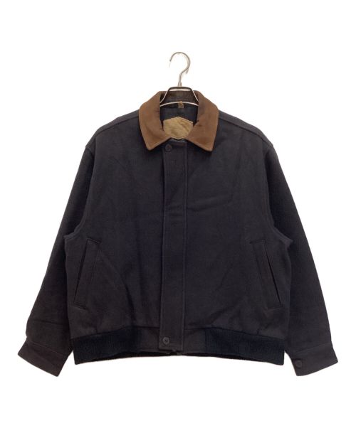 WOOLRICH（ウールリッチ）WOOLRICH (ウールリッチ) ウールジップアップブルゾン　レザー　USA製 ネイビー サイズ:Mの古着・服飾アイテム