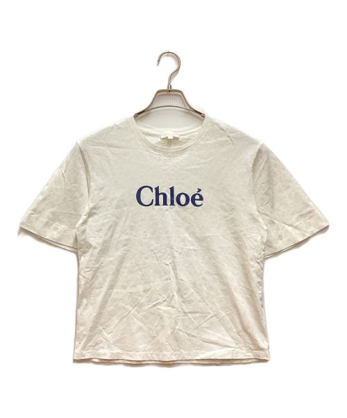 Chloe（クロエ）Chloe (クロエ) Crew Neck T-Shirts / クルーネックTシャツ　花柄　ロゴ　フレアスリーブ ホワイト サイズ:14の古着・服飾アイテム