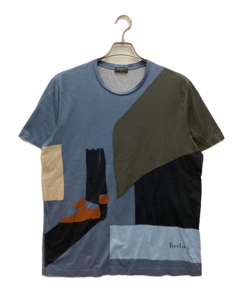 Berluti（ベルルッティ）Berluti (ベルルッティ) 配色デザインプリントTシャツ　クルーネック　コットン ブルー サイズ:50の古着・服飾アイテム