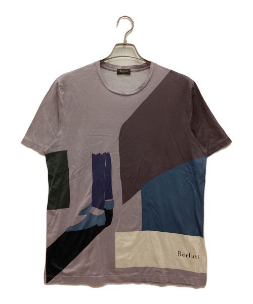 Berluti（ベルルッティ）Berluti (ベルルッティ) 配色デザインプリントTシャツ　クルーネック　コットン パープル×ブルー サイズ:50の古着・服飾アイテム