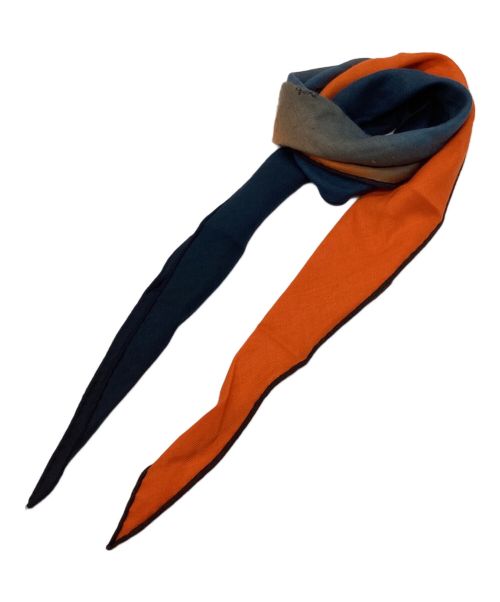 HERMES（エルメス）HERMES (エルメス) カシミヤシルクグラデーション三角スカーフ ブルー×オレンジの古着・服飾アイテム