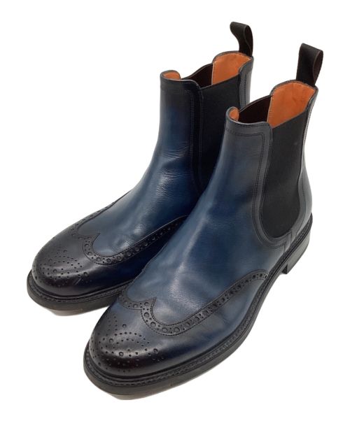 Santoni（サントーニ）Santoni (サントーニ) サイドゴアブーツ　ウイングチップ ネイビー サイズ:7 1/2の古着・服飾アイテム