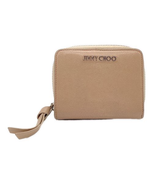 JIMMY CHOO（ジミーチュウ）JIMMY CHOO (ジミーチュウ) 2つ折り財布　ジップアラウンド　ロゴ ベージュの古着・服飾アイテム