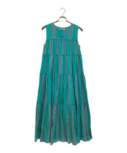 ne quittez pas（ヌキテパ）ne quittez pas (ヌキテパ) Cotton Stripe Sleeveless Gather Dress グリーン サイズ:Mの古着・服飾アイテム