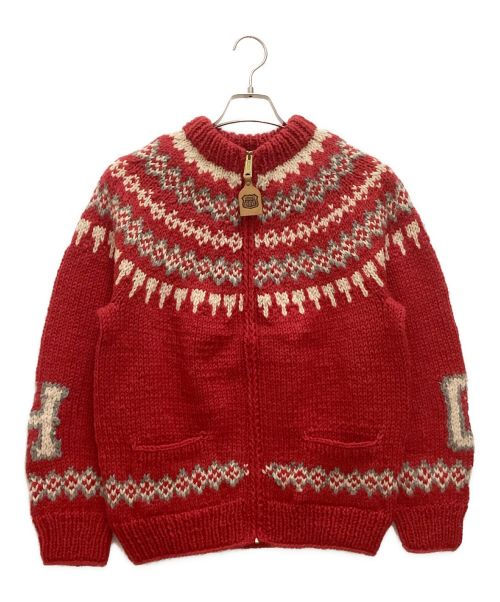 hysterics（ヒステリックス）hysterics (ヒステリックス) CANADIAN SWEATER (カナディアンセーター) カウチンニットカーディガン　ノーカラー　フルジップ　ウール レッド サイズ:Sの古着・服飾アイテム