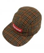 SUPREMEシュプリーム）の古着「harris tweed camp cap / ハリスツイード キャンプキャップ　ボックスロゴ　ガンクラブチェック　USA製」｜ブラウン