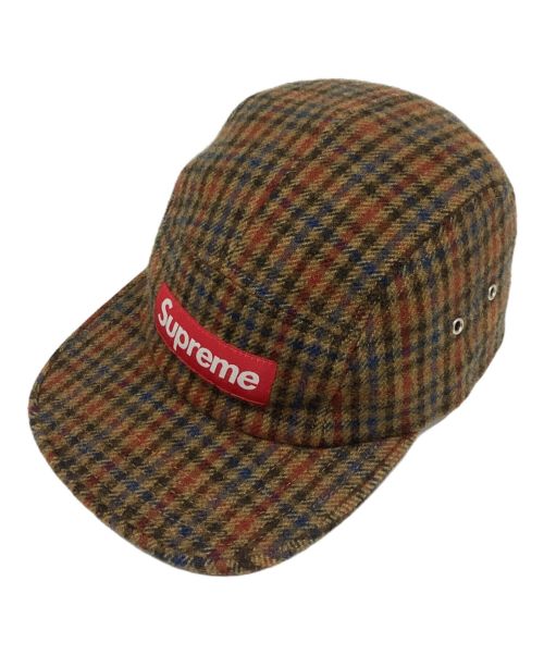 SUPREME（シュプリーム）Supreme (シュプリーム) harris tweed camp cap / ハリスツイード キャンプキャップ　ボックスロゴ　ガンクラブチェック　USA製 ブラウンの古着・服飾アイテム