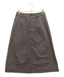 MHL（エムエイチエル）の古着「WORKWEAR STRIPE COTTON LINEN / ワークウェア ストライプ コットン リネン　Aラインスカート　ミディ丈」｜ブラック×ホワイト