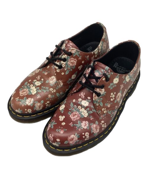 Dr.Martens（ドクターマーチン）Dr.Martens (ドクターマーチン) 3ホールシューズ　花柄　イエローステッチ ブラウン サイズ:UK4の古着・服飾アイテム