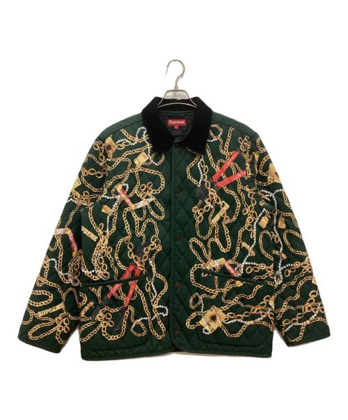 SUPREME（シュプリーム）Supreme (シュプリーム) Chains Quilted Jacket / チェーンキルトジャケット　コーデュロイカラー　総柄 グリーン サイズ:Lの古着・服飾アイテム