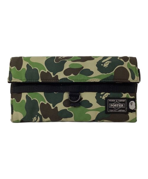 PORTER（ポーター）PORTER (ポーター) A BATHING APE (アベイシングエイプ) BAPE x Porter 1st Camo Long Wallet / ファースト カモ ロングウォレット グリーンの古着・服飾アイテム