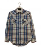Wranglerラングラー）の古着「古着チェックネルシャツ　ウエスタンシャツ　コットン　USA製」｜スカイブルー