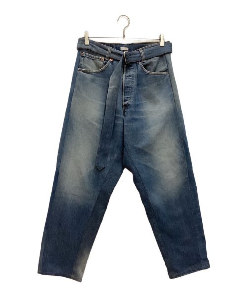 SEEALL（シーオール）SEEALL (シーオール) RECONSTRUCTED BUGGY DENIM / 再構築バギーデニム　リメイク　テーパード　ボタンフライ　ベルト付き インディゴ サイズ:1の古着・服飾アイテム