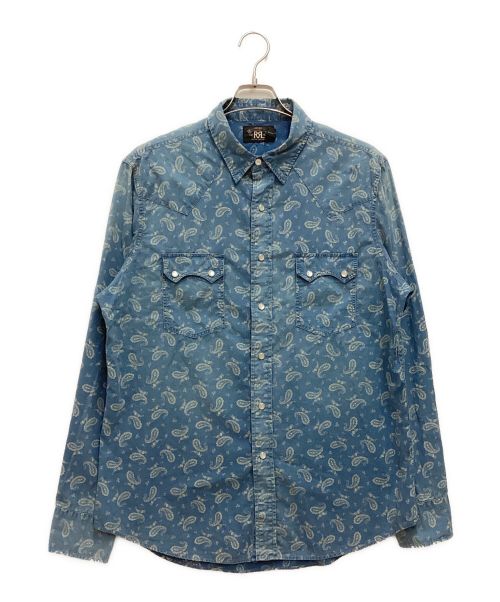 RRL（ダブルアールエル）RRL (ダブルアールエル) ペイズリーバンダナ柄ウエスタンシャツ インディゴ サイズ:Lの古着・服飾アイテム