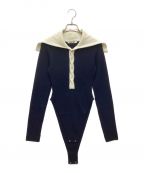 NKNITンニット）の古着「sailor collar rib KNIT bodysuit / セーラーカラー リブニット ボディースーツ」｜ネイビー