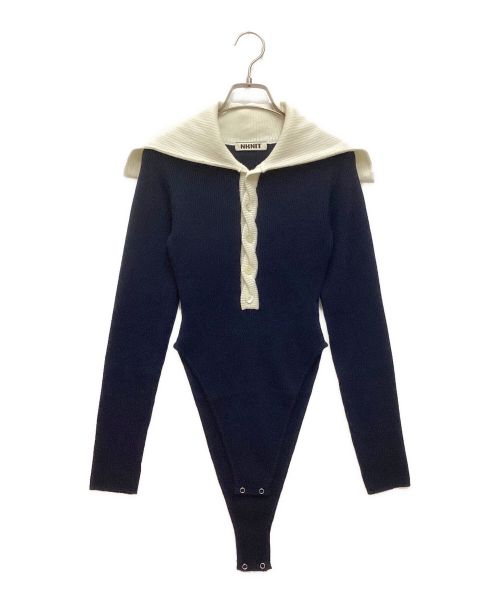 NKNIT（ンニット）NKNIT (ンニット) sailor collar rib KNIT bodysuit / セーラーカラー リブニット ボディースーツ ネイビーの古着・服飾アイテム