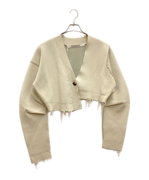 PERVERZE（パーバーズ）PERVERZE (パーバーズ) Cropped Slip Knit Cardigan/ クロップドスリップニットカーディガン　Vネック　カットオフ　アシンメトリー ベージュ サイズ:F 未使用品の古着・服飾アイテム