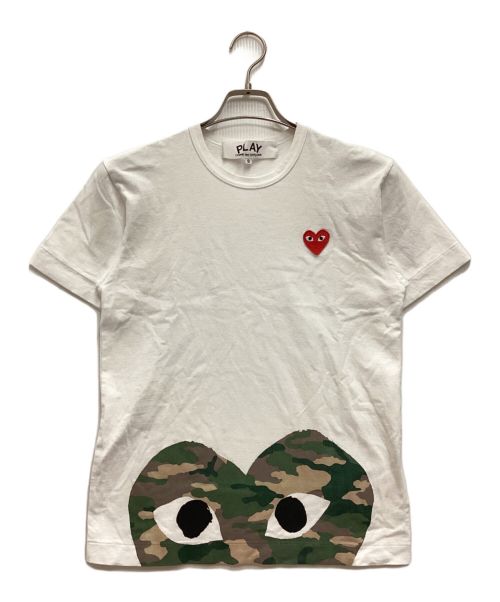 PLAY COMME des GARCONS（プレイ コムデギャルソン）PLAY COMME des GARCONS (プレイ コムデギャルソン) ハートカモプリントTシャツ　クルーネック　コットン　ハートパッチ　 ホワイト サイズ:Sの古着・服飾アイテム