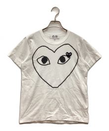 PLAY COMME des GARCONS（プレイ コムデギャルソン）の古着「ハートプリントTシャツ　クルーネック　コットン　ハートワッペン」｜ホワイト