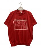 DISNEYディズニー）の古着「古着リププリントTシャツ　ミッキーマウス　クルーネック　ヘンリーネック　シングルステッチ　USA製」｜レッド