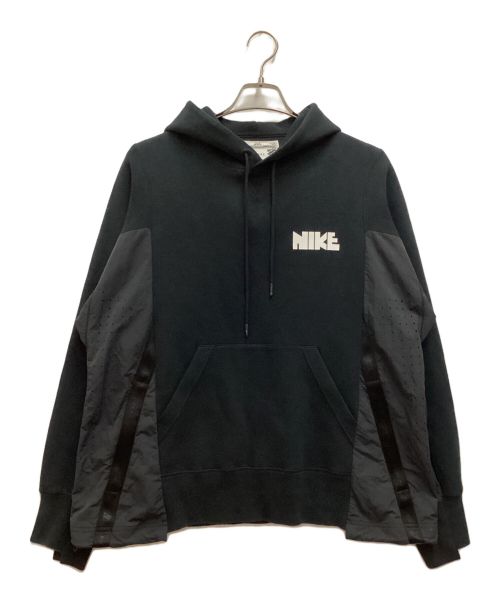 NIKE（ナイキ）NIKE (ナイキ) sacai (サカイ) 異素材切替プルオーバーパーカー　ロゴ　ナイロン ブラック サイズ:Mの古着・服飾アイテム