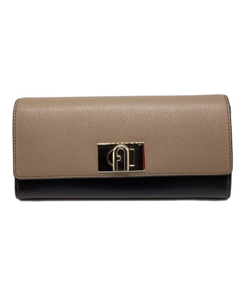 FURLA（フルラ）FURLA (フルラ) CONTINENTAL WALLET / コンチネンタルウォレット　長財布　ターンロック　バイカラー ピンクベージュ×ブラックの古着・服飾アイテム